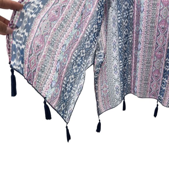 Lucky Brand Womens Sheer Kimono Cardigan W/ Tassels Multicolor Small Polyester - Picture 8 of 11